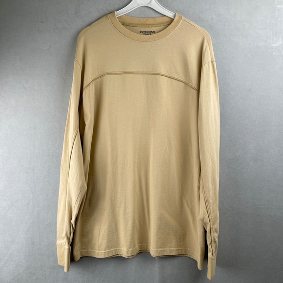 Sovereign State Other - Sovereign State Mens Tan Cotton Long Sleeve T-Shirt Size L Curved Yoke Detail
